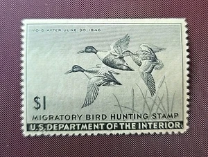 Estampilla de pato federal de 1945 #RW12 $1 de Estados Unidos - Imagen 1 de 2