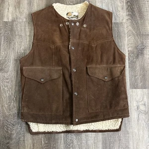 Gilet Rockabilly Joo Kay pelle scamosciata uomo 44 vintage marrone caramello foderato in pile - Foto 1 di 9