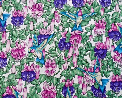 Hummingbirds Fuchsias Floral Windsor Collection Hoffman Cotton Fabric 42x36 - Image 1 of 3