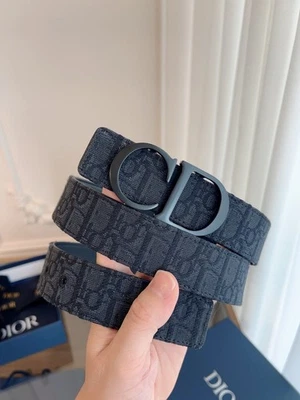 Dior Men's Black Oblique Jacquard Canvas Belt Icon Monogram Black CD Buckle 40mm - Image 1 of 4