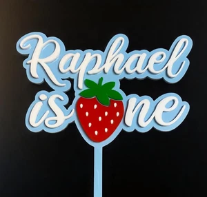 Personalised Birthday Cake Topper Strawberry Design made from 3mm Acrylic - Picture 1 of 4