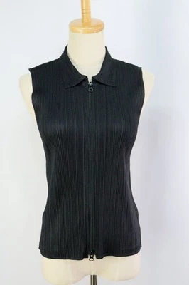 PLEATS PLEASE Black Zip Front Vest ISSEY MIYAKE 158 9415 - Image 1 of 4