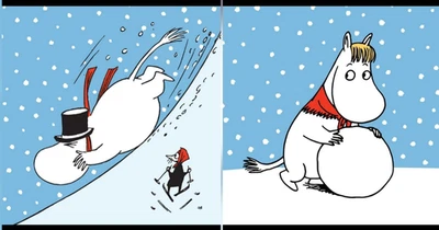 Moomins 2x Christmas Cards, Moomin Troll, Winter Fun, Snow cute greeting card - Image 1 of 4