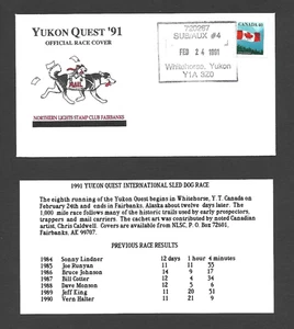 U.S. 1991 YUKON QUEST COVER CARRIED BY DOG TEAM, WHITEHORSE, YUKON TERRITORY - Picture 1 of 1