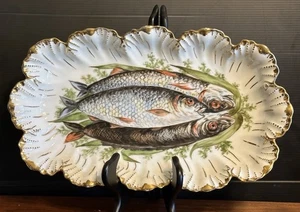 Plato de pescado antiguo Lanternier Limoges 15 HP SARDINAS?Firmado por artista 1896 usado en excelente estado - Imagen 1 de 13