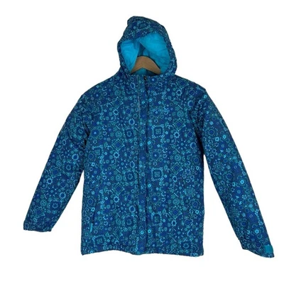 Chaqueta de Nieve Columbia Niñas Grande 14/16 Azul Turquesa Floral Con Capucha Aislada Foto 1 de 4
