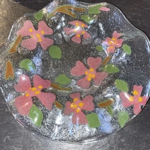 Wunderschöne Kirschblüte verschmolzene Glaskunst Rüsche Schale Schmuck Frühling - Bild 1 von 4