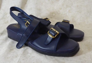 Zapatos NUEVO Sandalias Merry Mules By Beacon Para Mujer Cuero Azul Marino Talla 81/2 W DE COLECCIÓN - Imagen 1 de 14