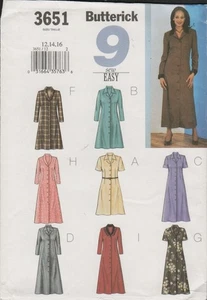 Butterick 3651 Size 12 14 16 Easy Fit & Flare Button Front Dress Pattern Uncut - Picture 1 of 6