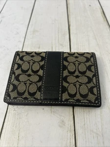 Cartera Coach Bi Plegable Damas Diseñador Firma Negro Lona Tarjetas Billetes Monedas - Imagen 1 de 3
