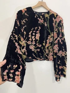 Blumen Ausbrenner Samt Boho Grunge Whimsigoth Top 4 Hexe Kunst Festival Romantisch - Bild 1 von 14