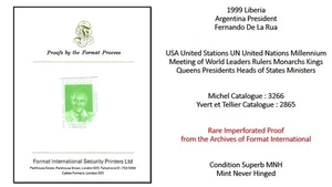 Liberia 1999 USA UN Summit Argentina President Fernando De La Rua Proof MNH - Picture 1 of 3
