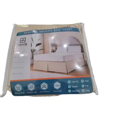 Falda cama king lavable a máquina en beige suave - diseño tejido gofre plisado Foto 1 de 4