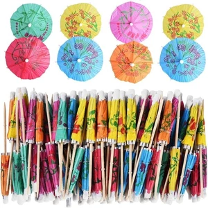 Disposable Paper Umbrella Pick Wooden Fruit Sticks Picnic Wedding - Picture 1 of 12