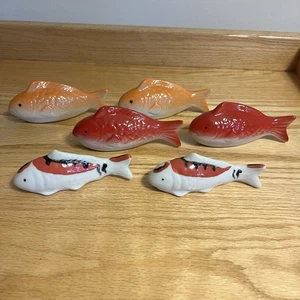 Ceramic Floating Koi Fish Decor Garden Pond Fountain Set Of 6 Gold Fish - Picture 1 of 9