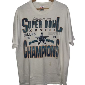 T-shirt vintage anni 90 1994 NFL Dallas Cowboys Super Bowl #28 Champions, bianca, XL - Foto 1 di 9