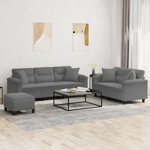 vidaXL 3-tlg. Sofagarnitur mit Kissen Dunkelgrau Mikrofasergewebe - Bild 1 von 9