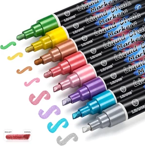 Chalk Markers for Blackboard, 8 Metallic Colors Liquid Chalk Wet Erase Pens, wit - Picture 1 of 12