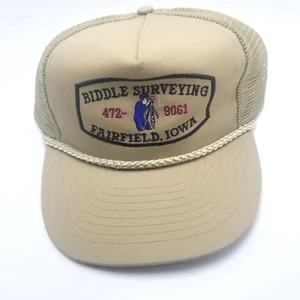 Biddle Surveying Fairfield Iowa Hat Cap Beige Adult Used Mesh Snapback Bg2D - Picture 1 of 5