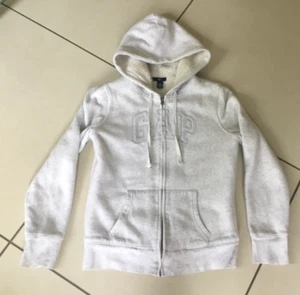 GAP Cream with Grey zip Up Hoodie. Fleece Lined. Silver Detailing. Size Small. - Picture 1 of 6