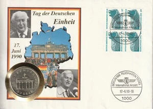 MDS NUMISBRIEF ALEMANIA 1990 DÍA DE LA UNIDAD ALEMANA CON 20 MARCOS RDA 1989 A - Imagen 1 de 2