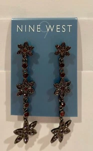 NEW Nine West Purple Burgundy Floral Dangle Earrings - Picture 1 of 2
