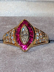 Diamond & Ruby Ladies' Ring Size 5 1/2-6 -Custom Design - Picture 1 of 7