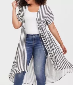 NWT Torrid 1/2 Striped Gray Kimono Kaftan Plus size Draw String 1x 2x - Picture 1 of 12