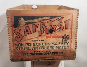 Diamond Match Co. Safety First Strike Anywhere Vintage Wood Railroad Crate Box - Picture 1 of 20