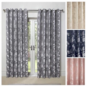 Fully Lined Jacquard Fabric Eyelet Ring Top Curtains - Butterfly Meadow - Picture 1 of 17