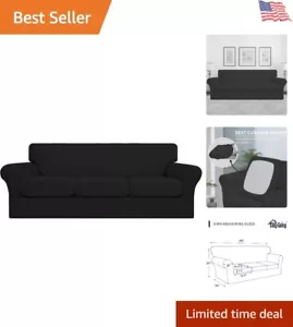 Stylish Black 4-Piece Sofa Cover Set - Elastic Stretch Protector for Daily Wear - Picture 1 of 9