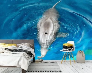 3D Sea Dolphin S1020 Wallpaper Mural Self-adhesive Removable Sticker Kids Pa - Picture 1 of 11