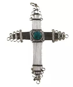 Ornament oder Anhänger, gebogenes Metallkreuz, peruanisch, Mittelstein, schwenkbar, 3,5 Zoll - Bild 1 von 1