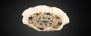 14" White Marble Serving Bowl Multi Floral Gemstones Kitchen Table Decor Art - Picture 1 of 4