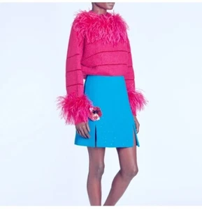 ART DEALER Fuchsia Wollmischung Narrenkette Pullover Straußenfedern Gr. XS - Bild 1 von 13