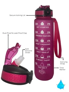 32 Oz Inspirational Time Water Bottle with Hydrating Reminder. BPA Free Pink - Picture 1 of 8