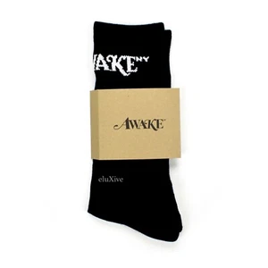 Neu mit Etikett Awake NY Herren schwarz weiß Baumwolle Logo Strick Crew Socken 2018 DS AUTHENTISCH - Bild 1 von 5