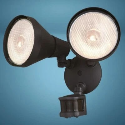 10" Dualux Bronze Dual Head Motion Sensor Halogen Outdoor Security Flood Light - Image 1 of 4