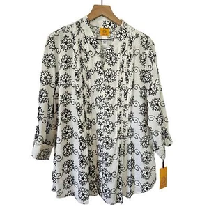 NEW Ruby Rd Embroidered Tunic Blouse XL White Black Floral Top NWT - Picture 1 of 7