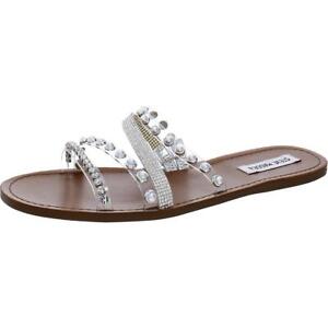 Steve Madden Womens Attentive Silver Slide Sandals 7.5 Medium (B,M) BHFO 9468