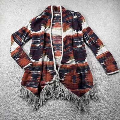 Lucky Brand Sweater Women S Fringed Open Cardigan Topper Aztec Southwest Tribal - Image 1 of 4