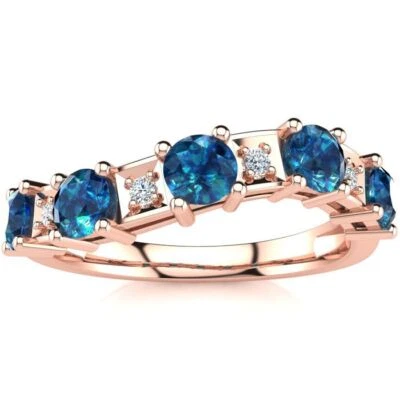 10K Rose Gold 0.93 Carat Blue and White Diamond Journey Band - Image 1 of 4