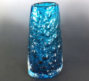 FINE GEOFFERY BAXTER for WHITEFRIARS KINGFISHER BLUE GLASS VOLCANO VASE - Picture 1 of 8