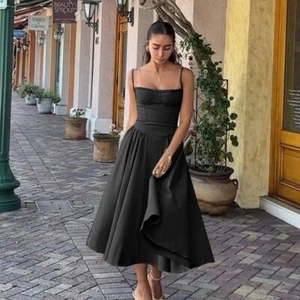 Damen Französisch Vintage Langes Kleid Gericht Stil Dopamin Spaghettiträgerkleid - Bild 1 von 15