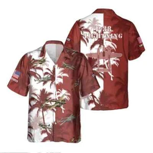 P-38 Lightning P38_Aircraft Palm Tree Pocket Hawaiian Shirt, Hawaiian Shirt for - Picture 1 of 4