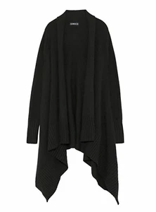 ZARA BLACK RIBBED KNITTED WRAPAROUND ASYMMETRIC CARDIGAN JACKET COATIGAN new - Picture 1 of 4