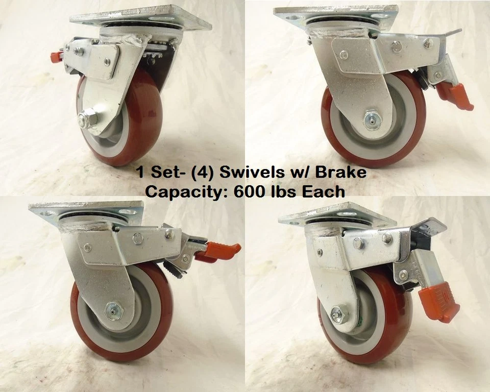 CREATIVE INDUSTRIAL SALES 5" x 2" Swivel Caster Total Lock Brake Burgundy Polyurethane Wheel Tool Box (4)