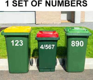 RUBBISH BIN STICKER VINYL HOUSE / UNIT NUMBERS RECYCLE GARDEN WHITE 90MM 1x SET - Picture 1 of 1