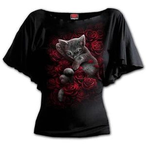 Spiral Bed Of Roses Cat Boat Neck Bat Sleeve Top • Ships in 2-4 Weeks • Gothic - Picture 1 of 2