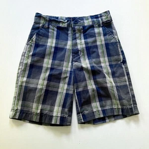 Hurley Boy's Plaid Shorts 6 Green Blue Check Flat Front Casual Golf Preppy - Picture 1 of 6